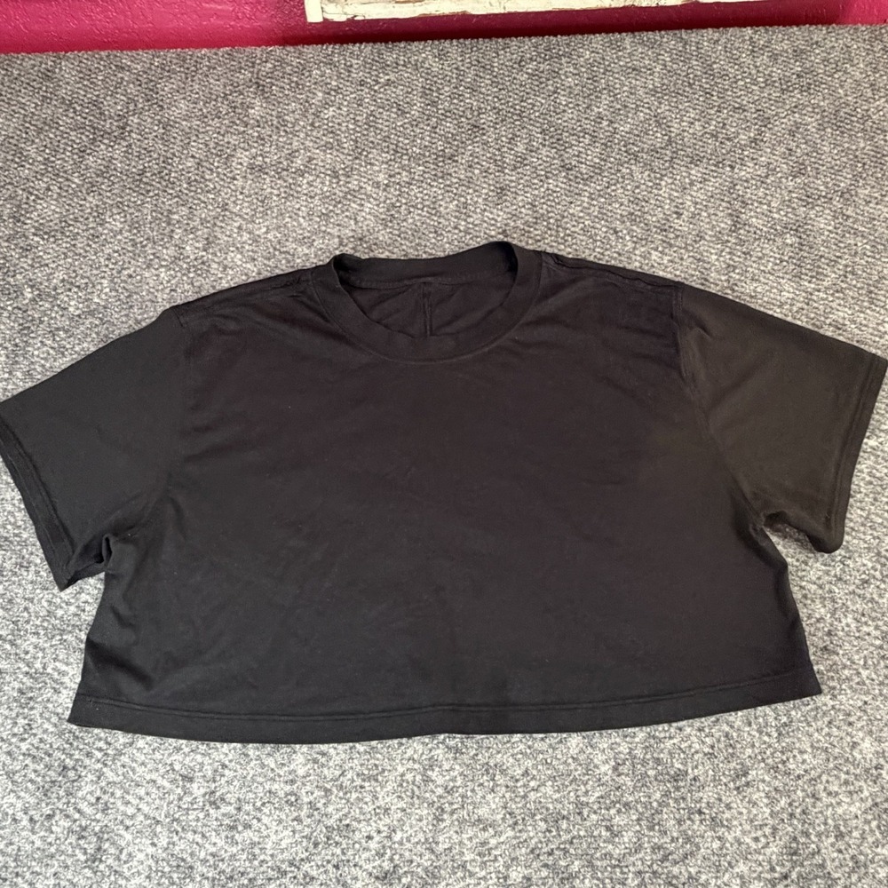 Lululemon Women's Black Perfectly Oversized Cropped Crew Short Sleeve 12